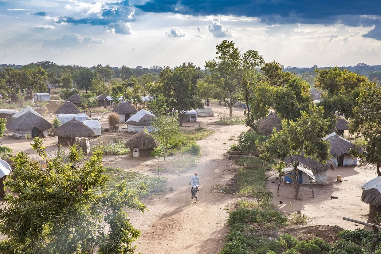 Ugandan village, aerial perspective.