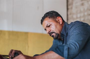 Man working on car