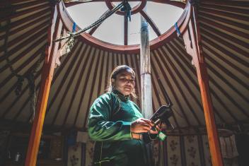 Altan Naran uses an SMS system to receive weather forecasts a week in advance to help with herding. “In 2009 we lost more than half of our livestock,” she said. “It nearly wiped us out.” (2017)